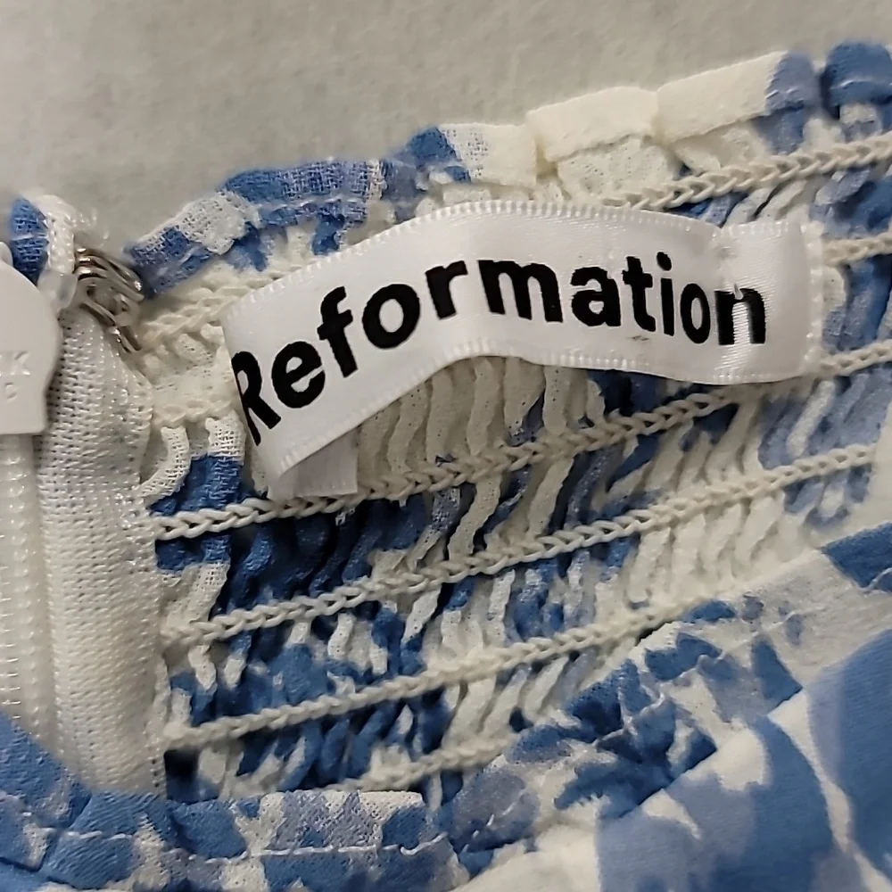 Reformation Nikita Olympia Blue White Floral Print Dress Size 10 - Picture 6 of 12